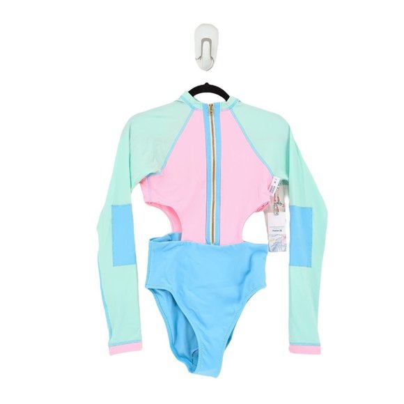 LoveShackFancy Swim Love Shack Fancy X Hurley Womens M Max Colorblock Zip Cutout One Piece
